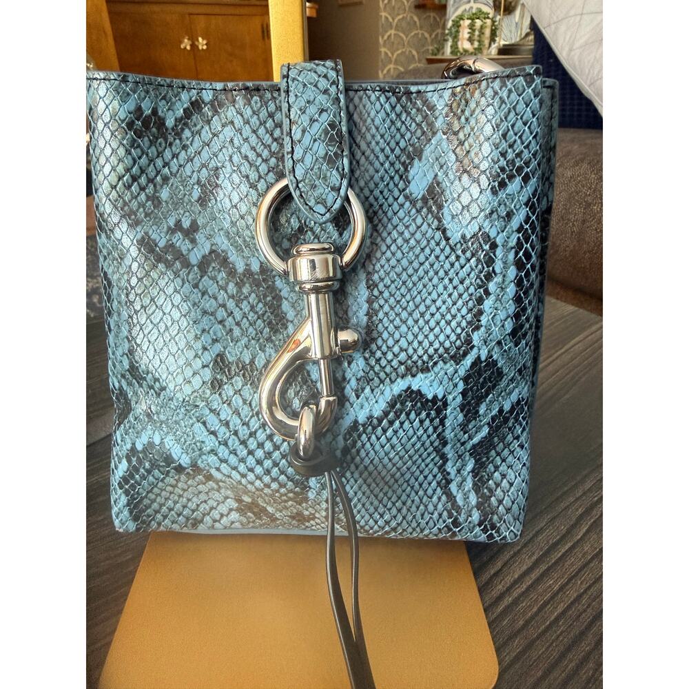 Rebecca Minkoff Mini Megan Blue Snake-Embossed Leather Feed Bag - Picture 9 of 9